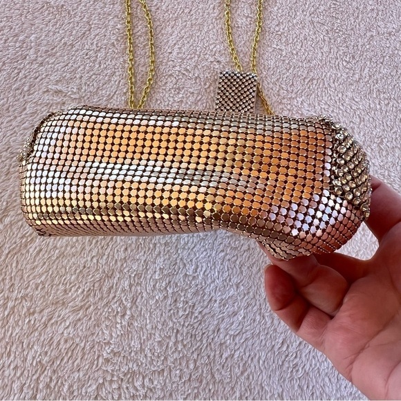 TASHA GOLD MESH RHINESTONE WRISTLET WITH CROSSBODY STRAP NWOT - Picture 6 of 8